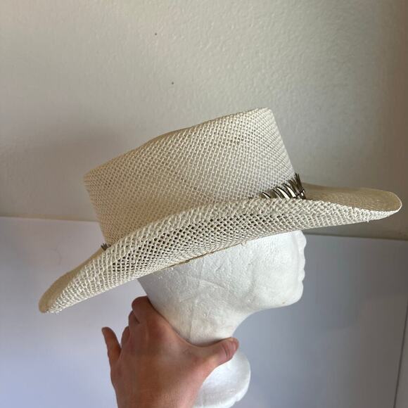 USA Vintage 90s Woven Sun Hat With Metal Golden Spiked Band Hat Size Small - Picture 4 of 14
